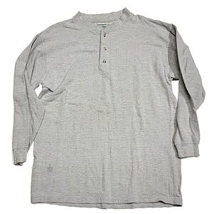 Vintage Pine Grove Henley Long-Sleeve Gray Striped Shirt Men's Large Made in USA